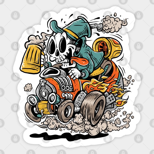 Skull Go Rider Beer Sticker by Mako Design 